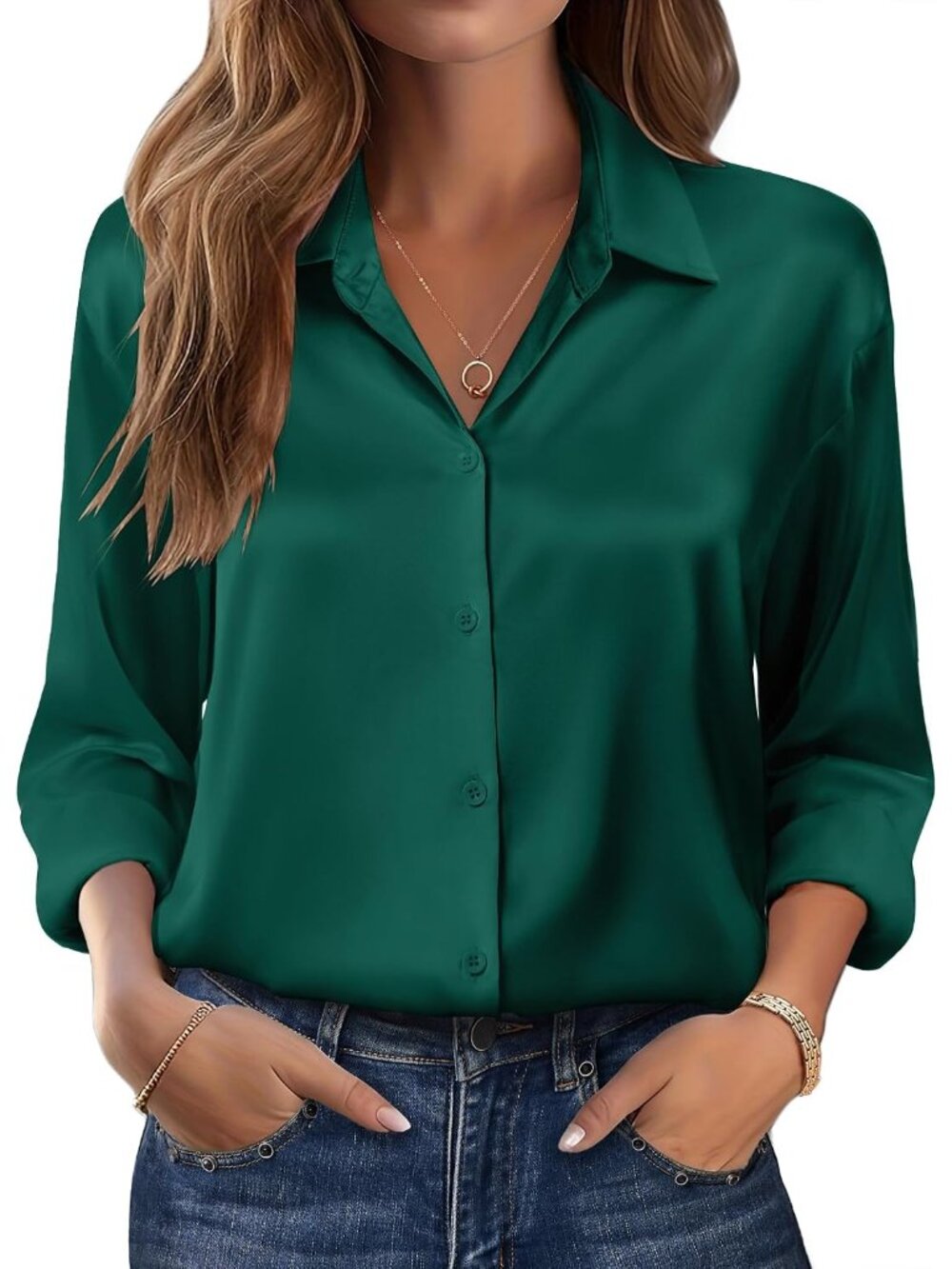 Women's Blouse Satin Silk Shirts Button Down Shirts Casual Loose Long Sleeve Off